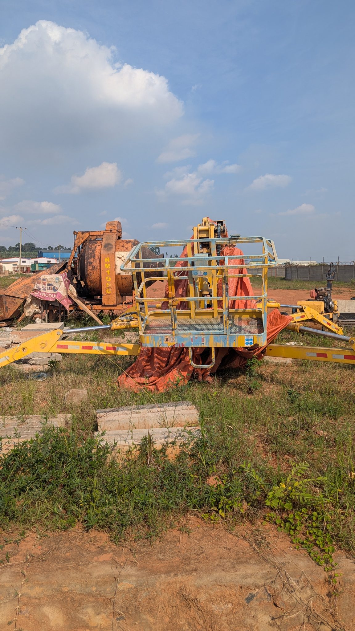 Concrete construction equipment on a commercial job site